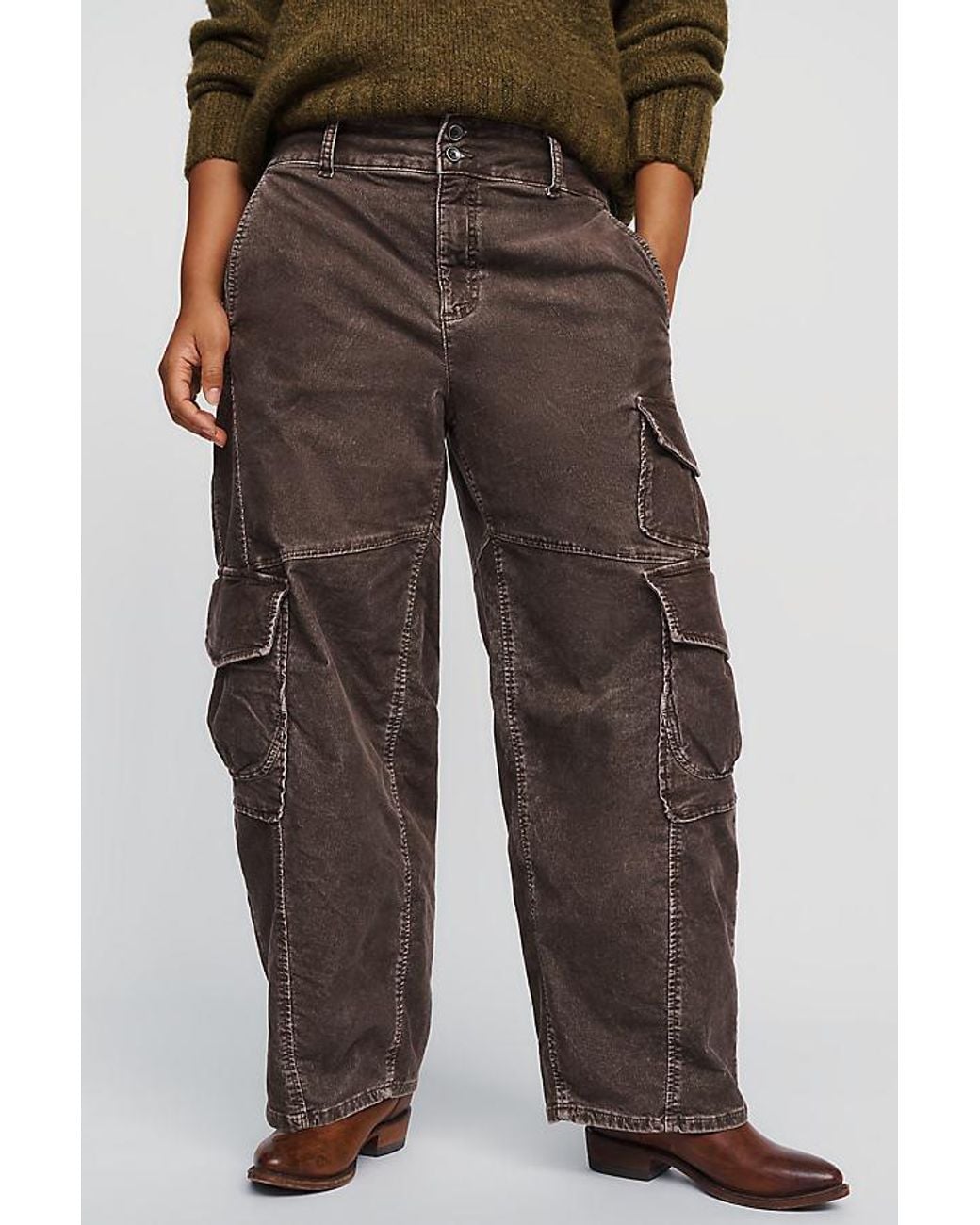 Pilcro Brown Aero Corduroy Wide-Leg Cargo Pants By
