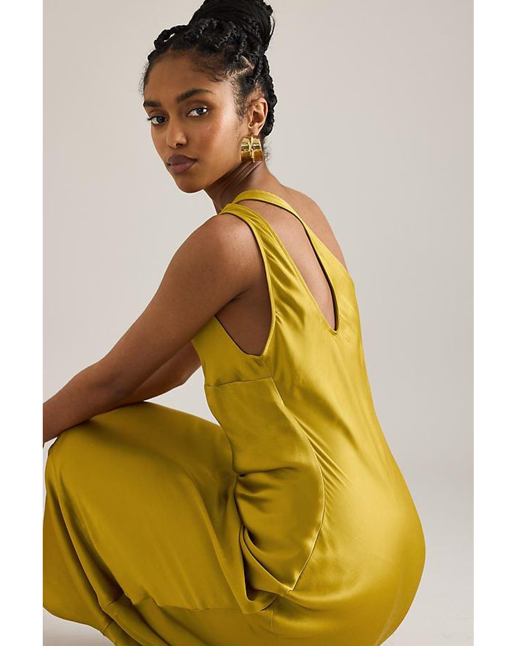 anthropologie yellow silk dress By Anthropologie Pleated Satin Midi Dress