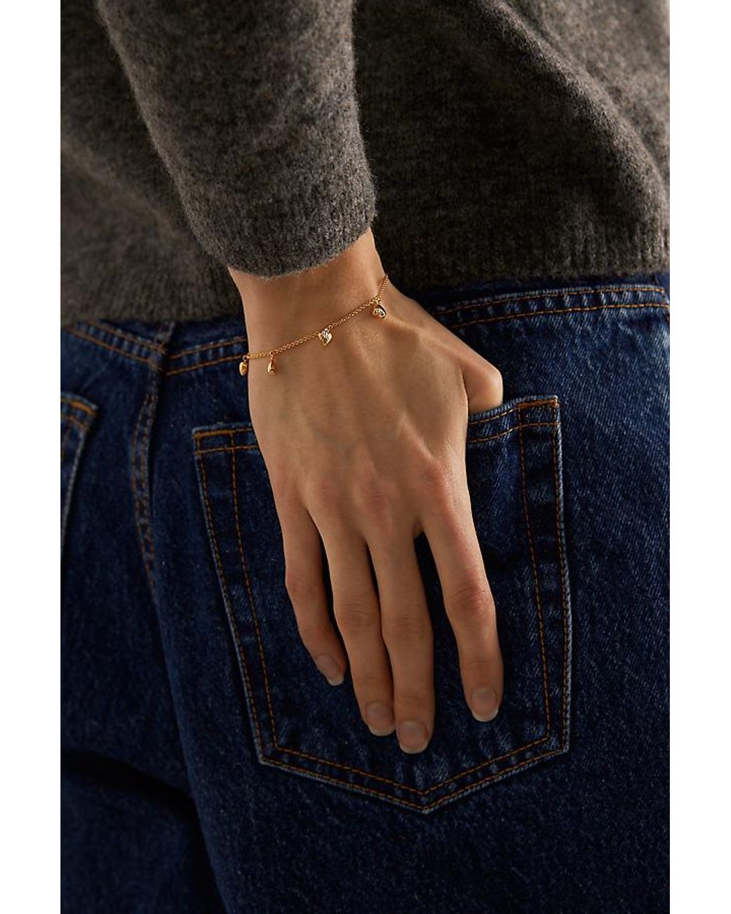 Rachel Jackson Natural Plated Untamed Deco Hearts Charm Bracelet