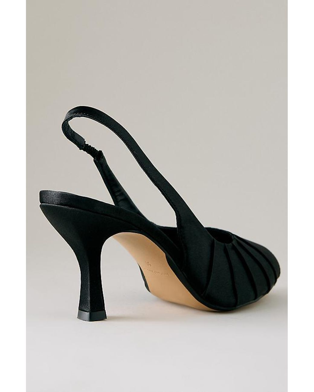 By Anthropologie Black Satin Ruched Peep-Toe Heels