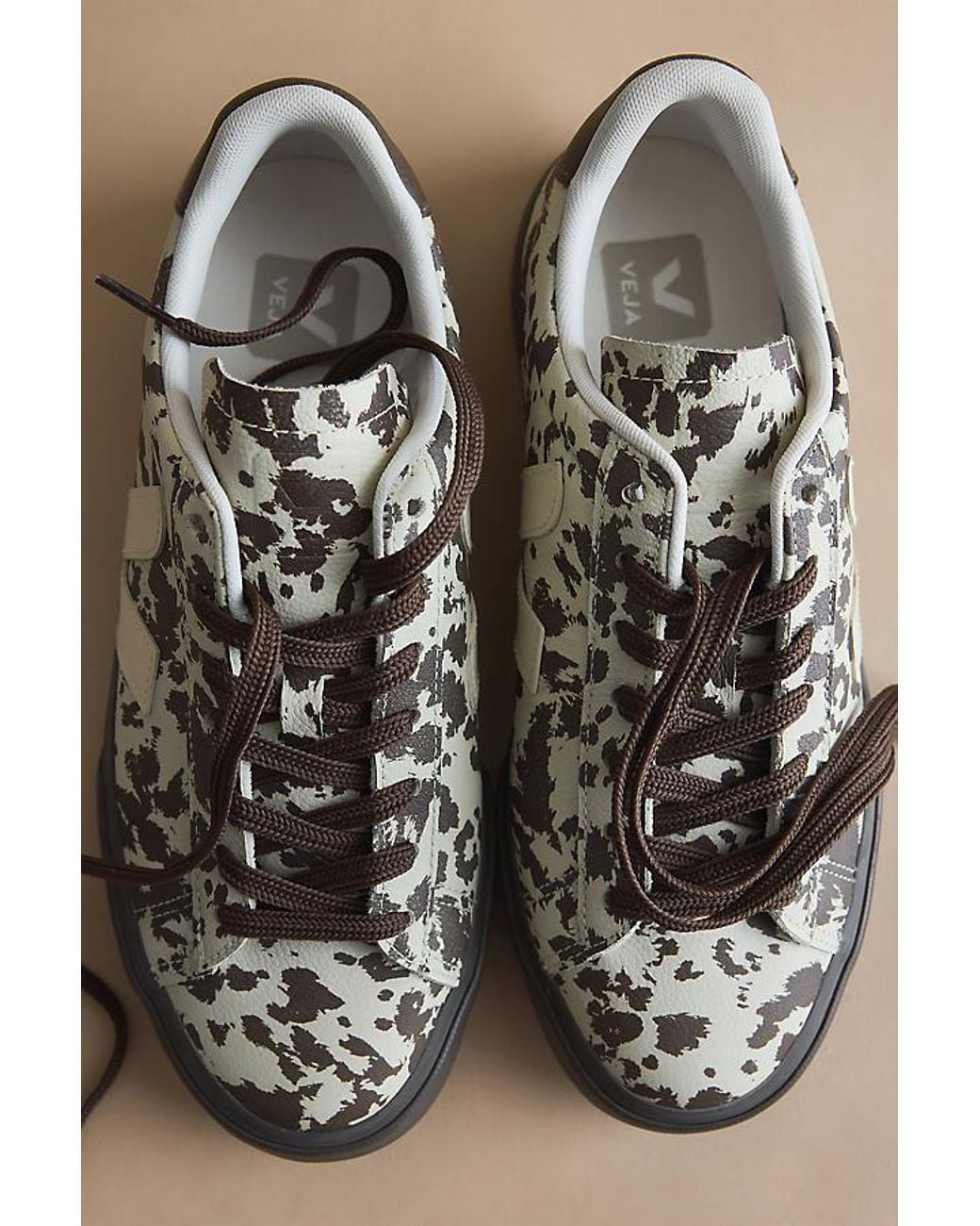 Veja Gray Campo Leather Cow Print Trainers