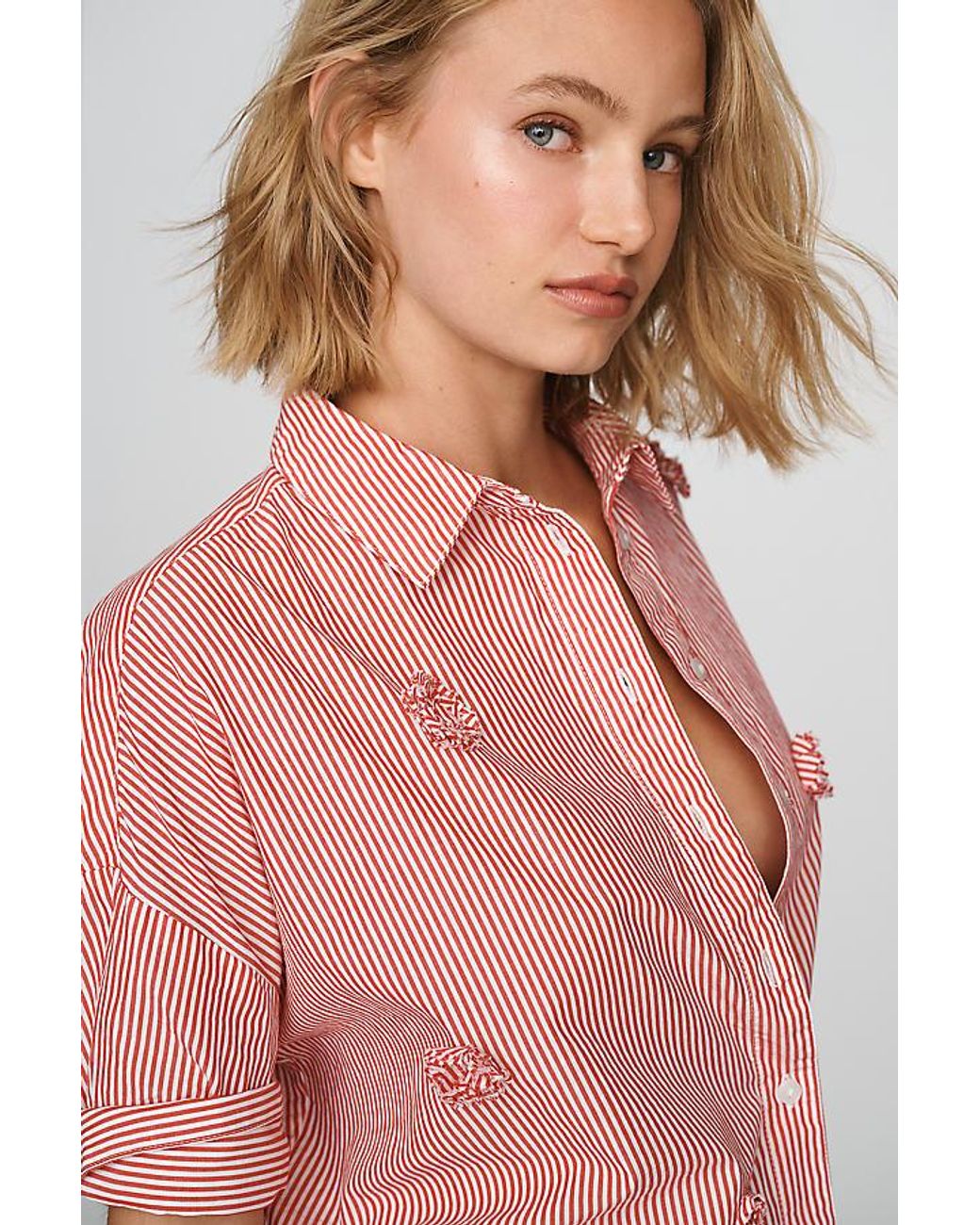 Maeve Pink The Mabel 3D Flower Boxy Oxford Shirt By