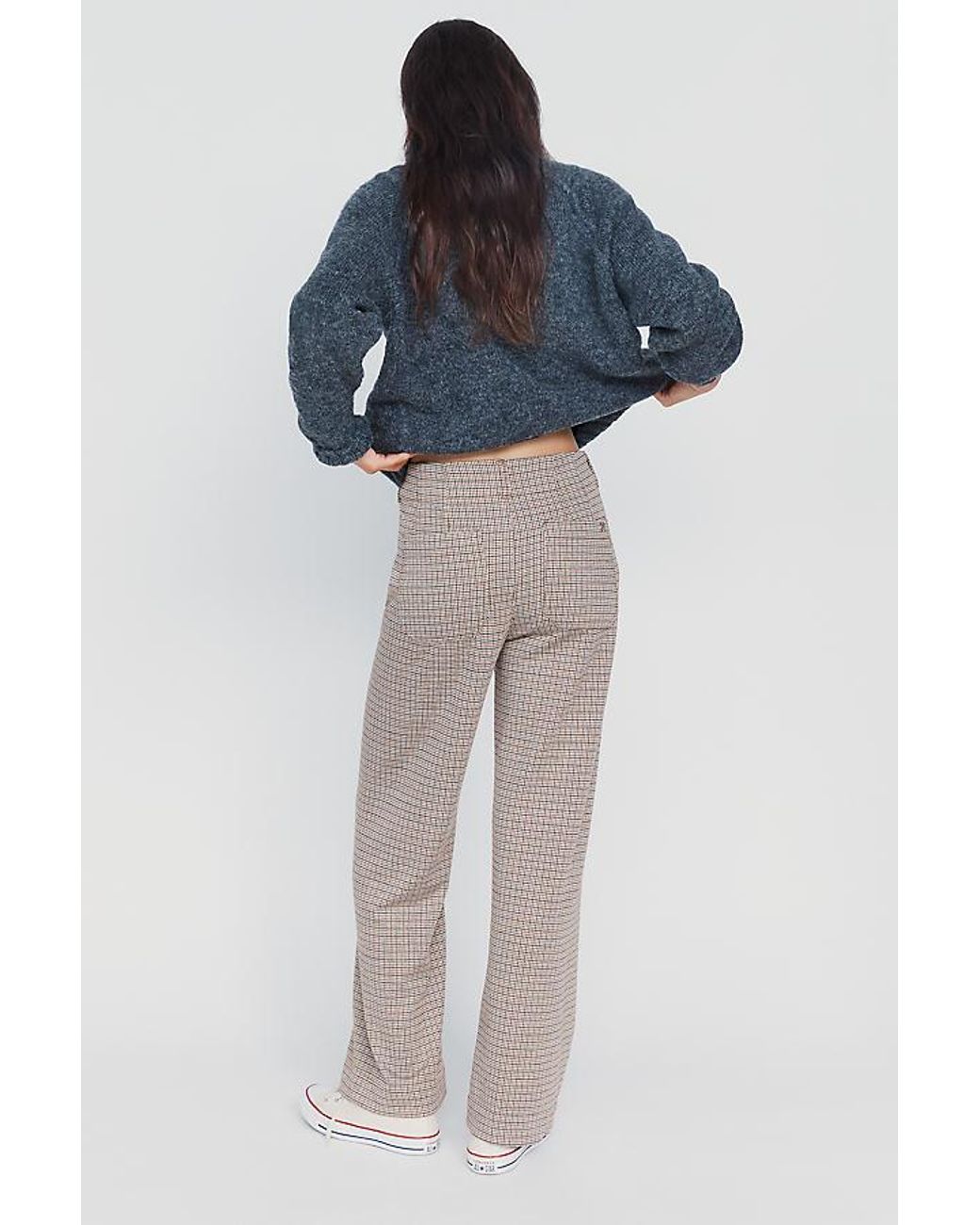 Maeve Blue The Colette Houndstooth Full-Length Wide-Leg Trousers By