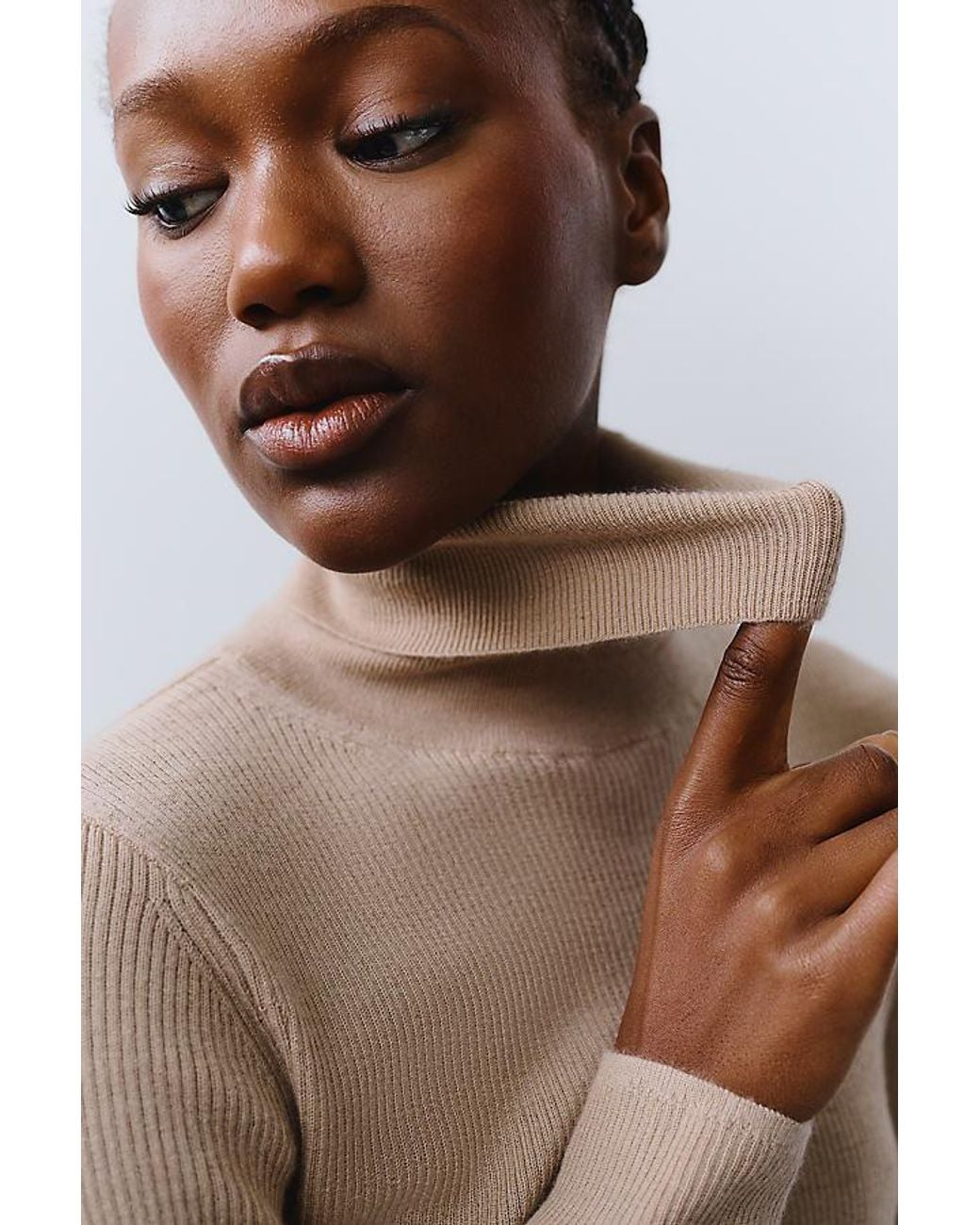 Maeve Multicolor 100% Cashmere Ribbed Turtleneck Top