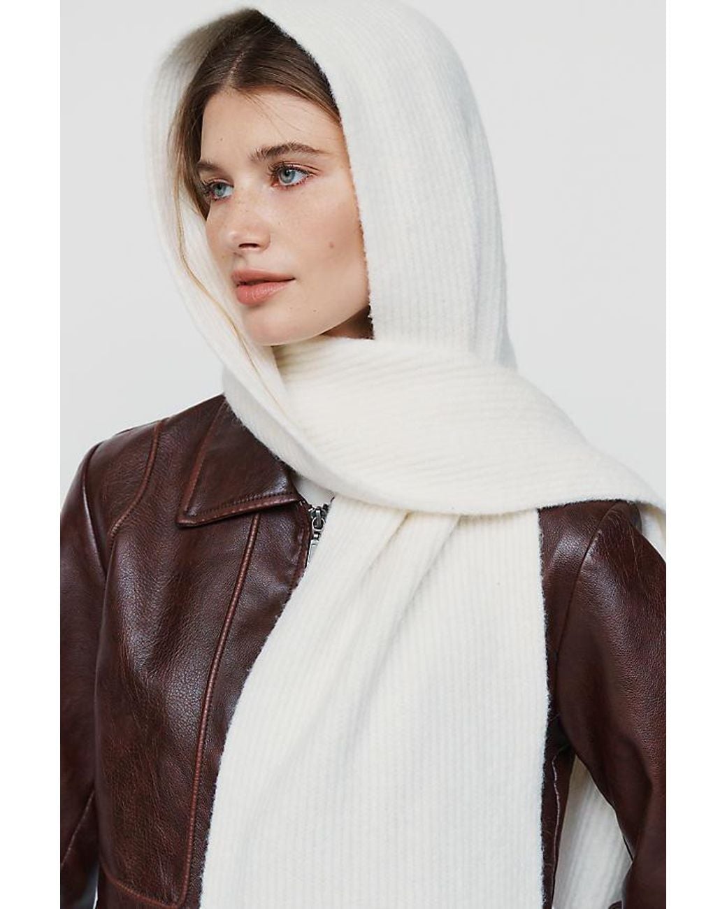 By Anthropologie Natural Long Knit Hood Scarf