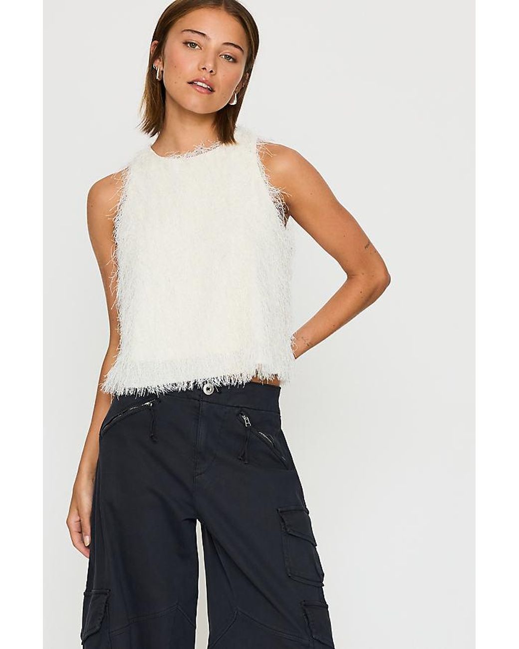 By Anthropologie White Fringed Halter Top