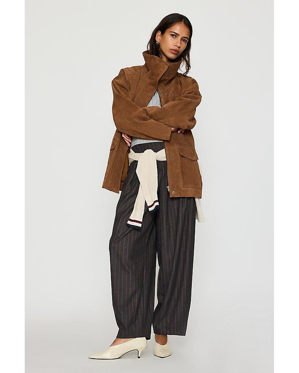 By Anthropologie Brown Suede Funnel-Neck Jacket