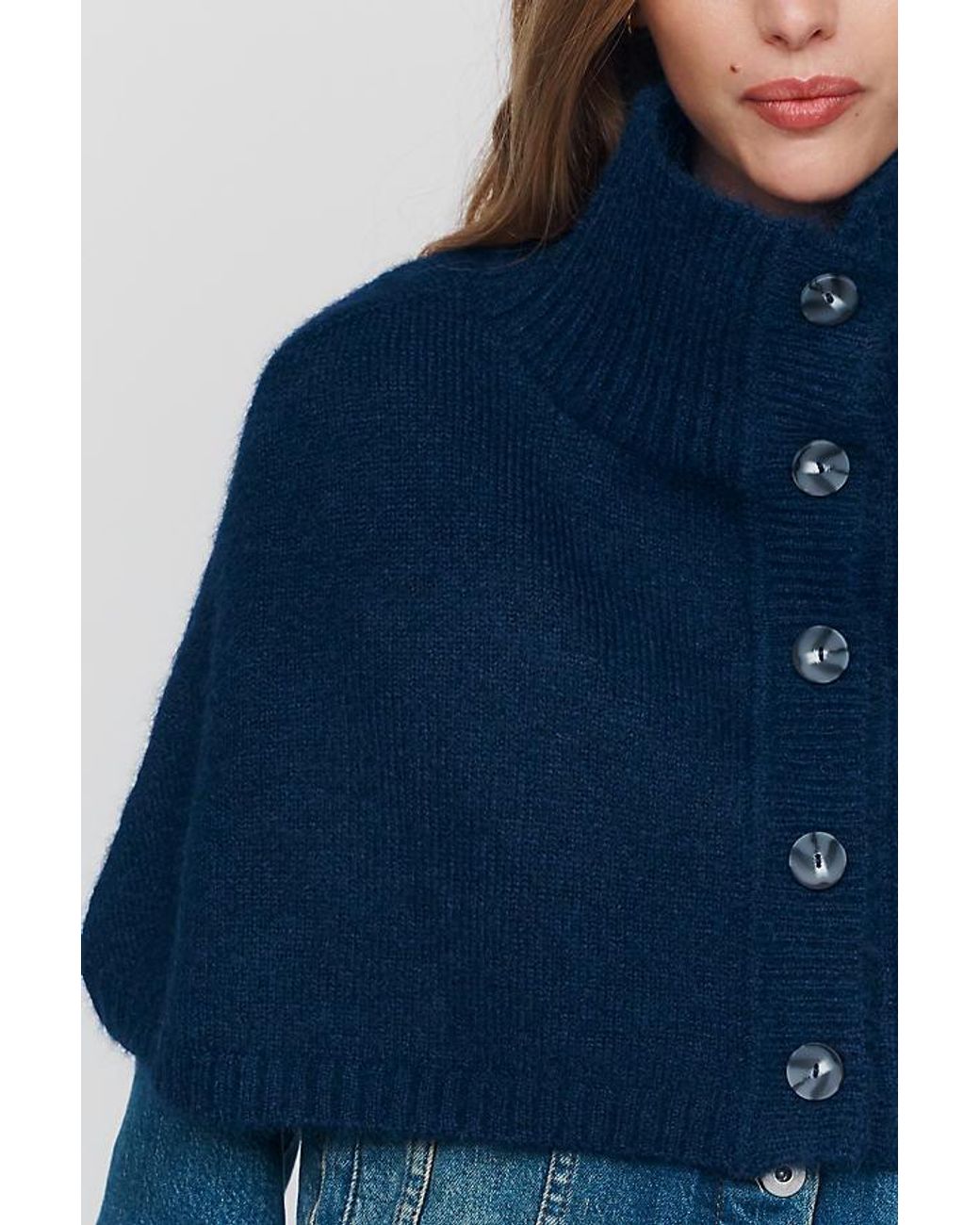 By Anthropologie Blue Cropped Funnel-Neck Poncho