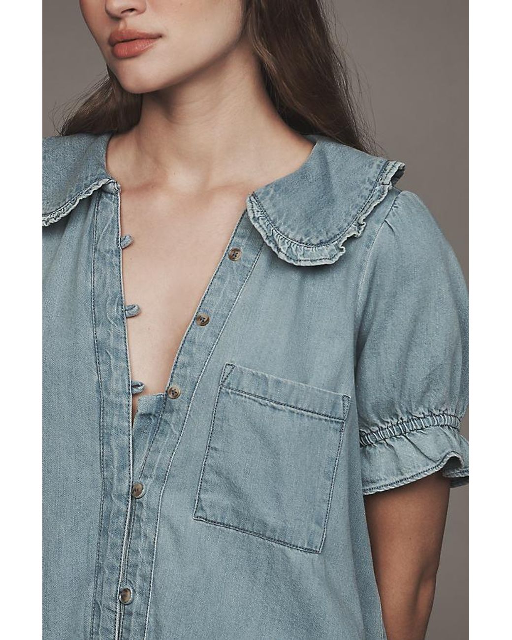 Pilcro Blue The Keira Collared Button-Front Mini Dress By