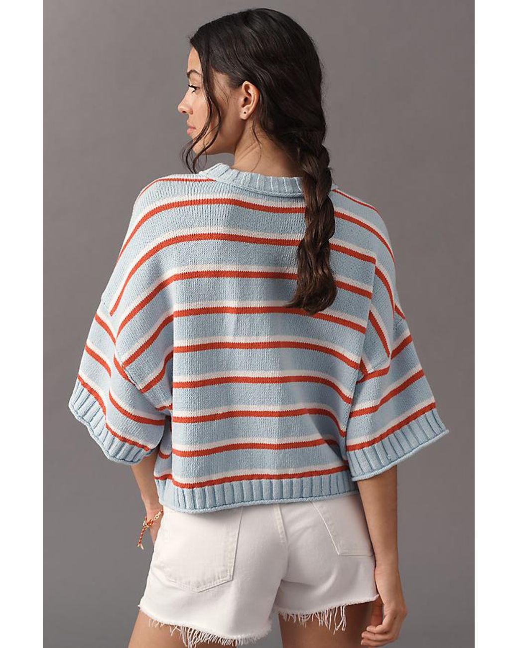 By Anthropologie Red The Goldie Cotton Crew Neck Jumper