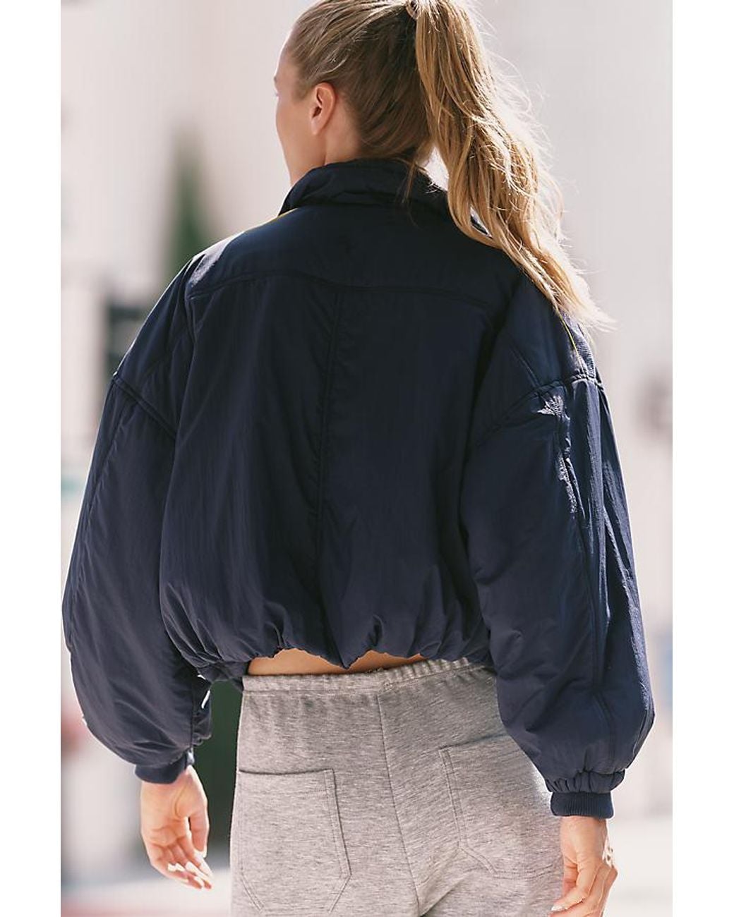 Daily Practice Blue Nylon Funnel-Neck Bubble Jacket