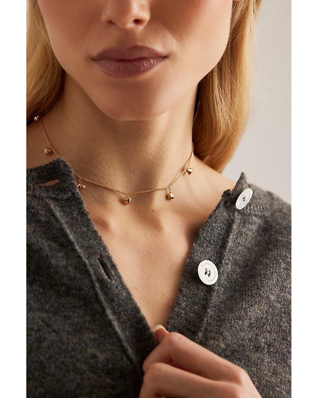 Rachel Jackson Natural Plated Untamed Deco Hearts Charm Necklace
