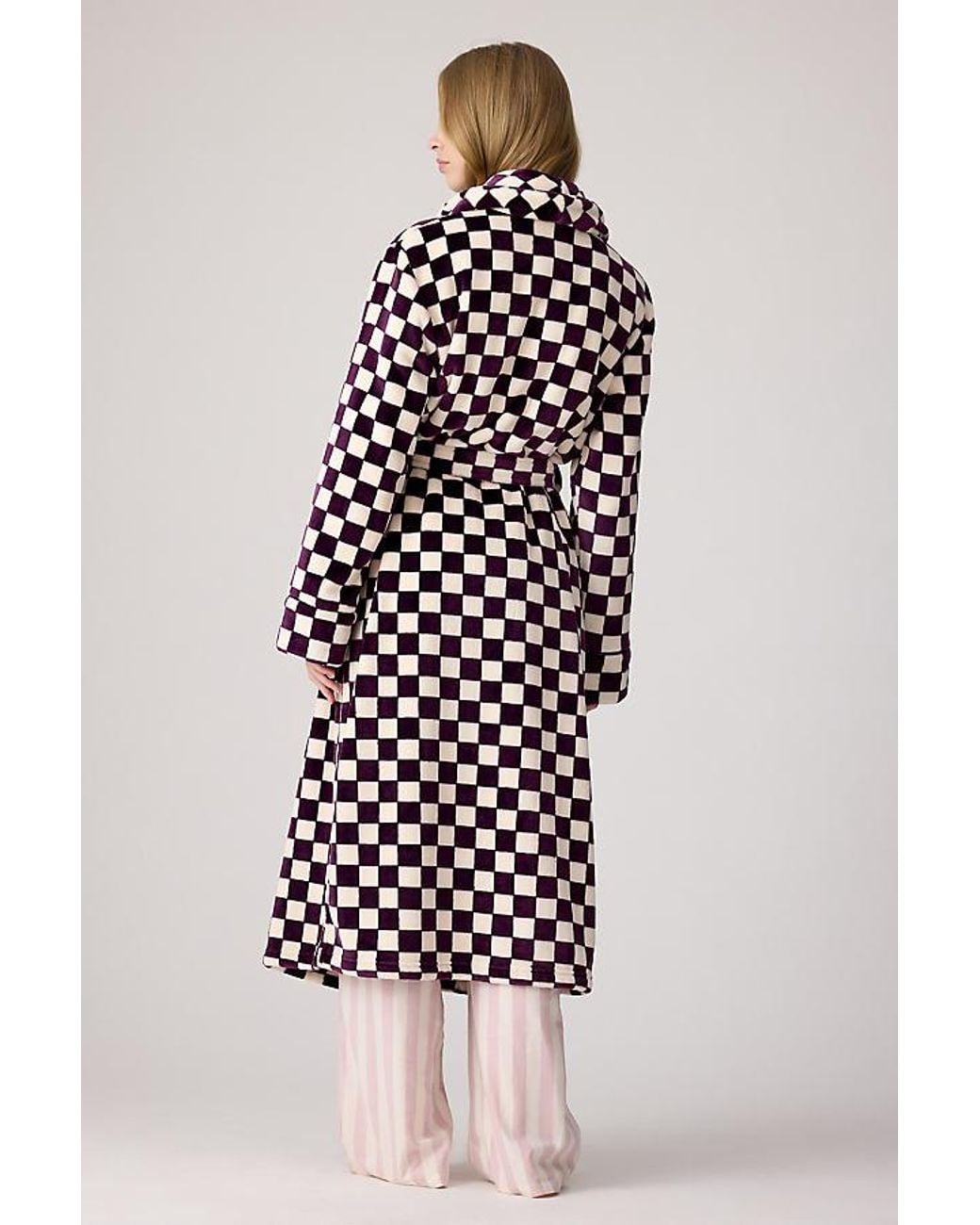 Chelsea Peers White Fleece Checkerboard Dressing Gown