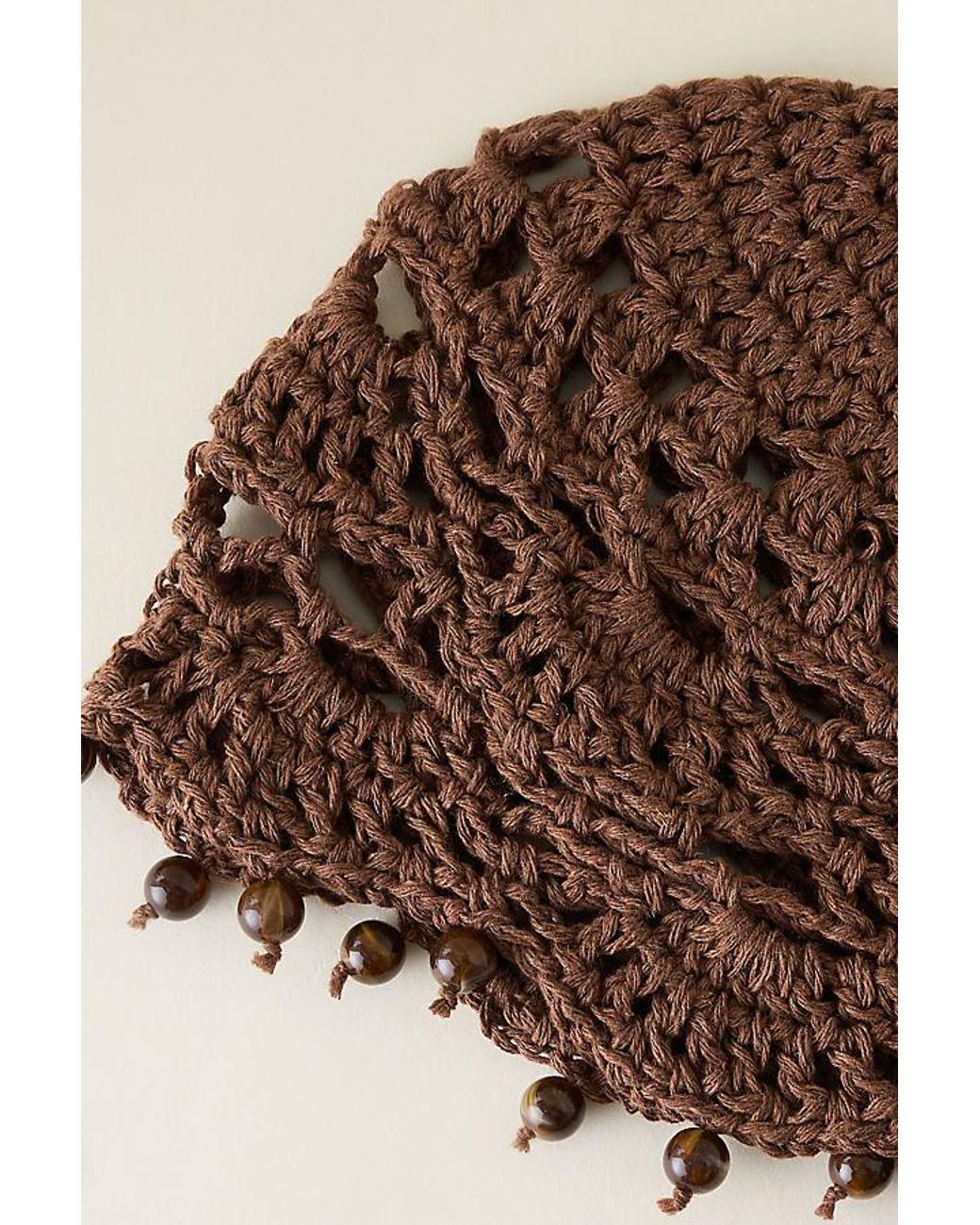 By Anthropologie Brown Crochet Beaded Skull Cap