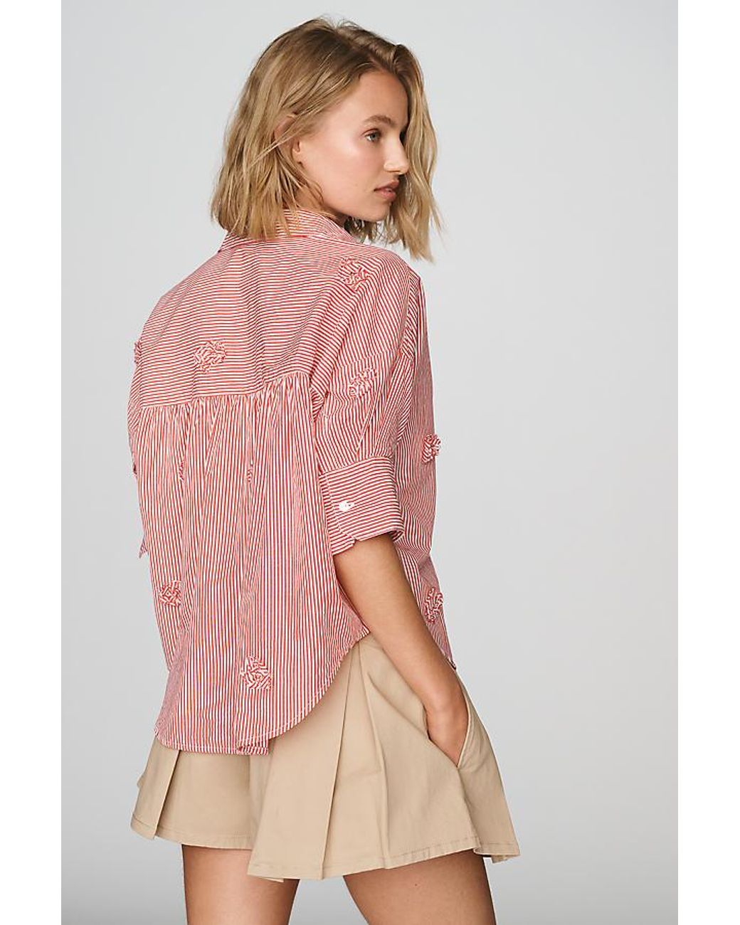 Maeve Pink The Mabel 3D Flower Boxy Oxford Shirt By