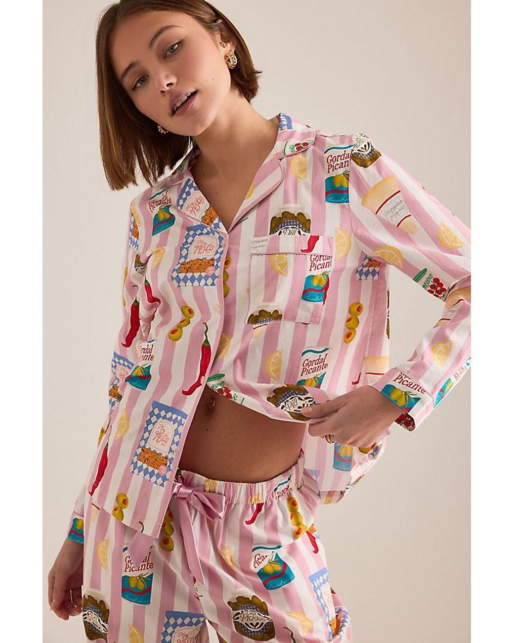 Chelsea Peers Pink Organic Cotton Deli Stripe Print Long Pyjama Set