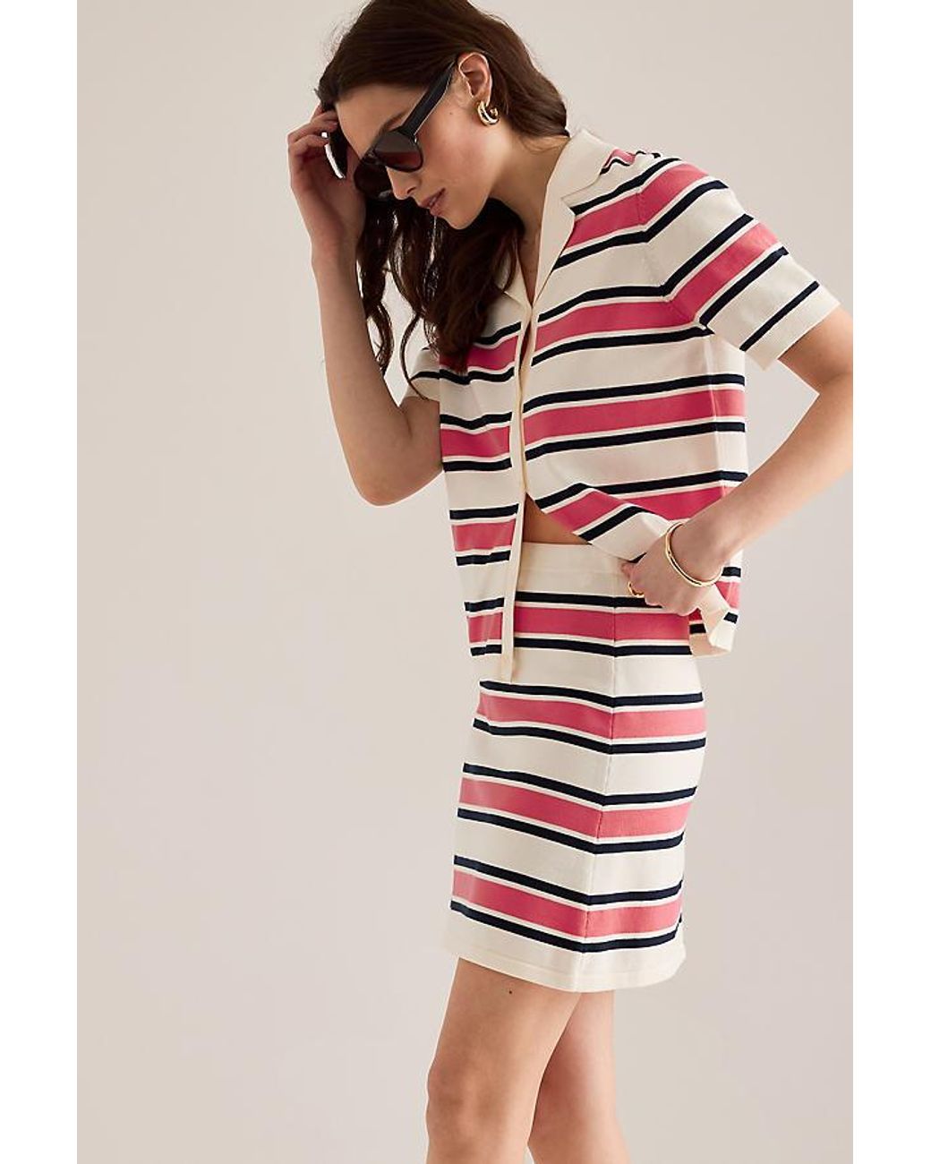 SELECTED Pink Amour Stripe Knit Mini Skirt