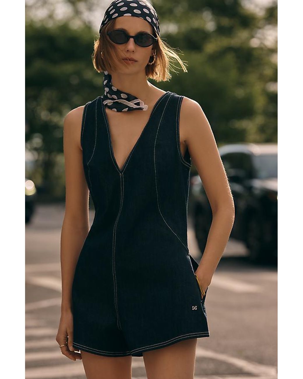Maeve Green Sleeveless Denim Playsuit