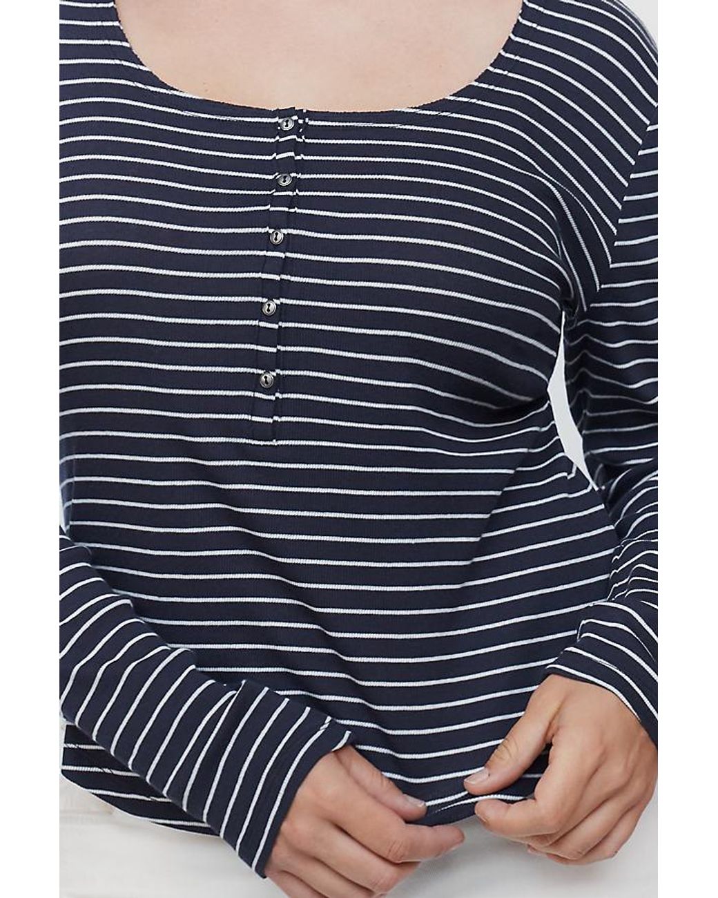 Pilcro Blue Ribbed Long-Sleeve Henley Top
