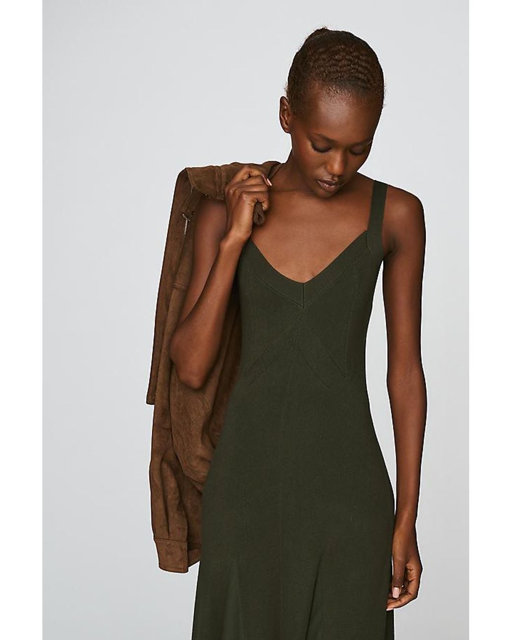 By Anthropologie Green Godet Ribbed Knitted Dress