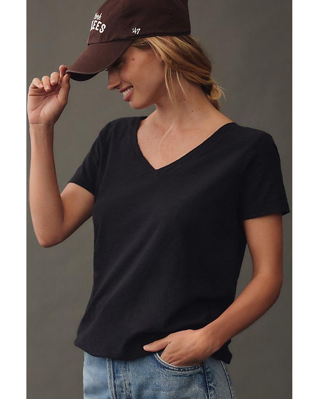 Pilcro Gray The Bennie Slim Crew Neck Cotton-Slub T-Shirt By V-Neck Edition