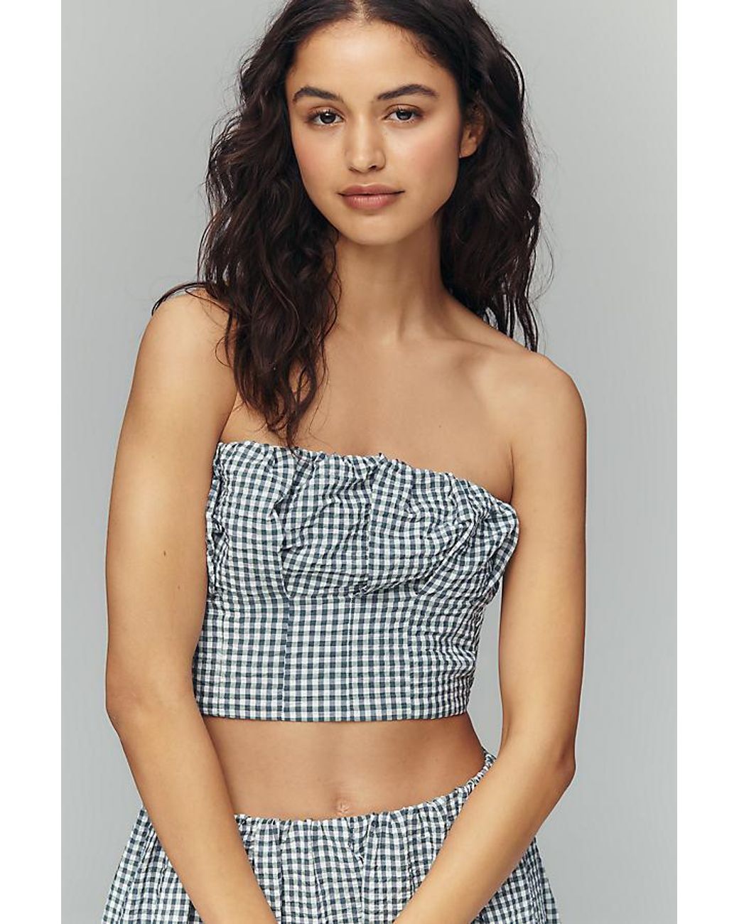 Maeve Blue Gingham Bustier Top