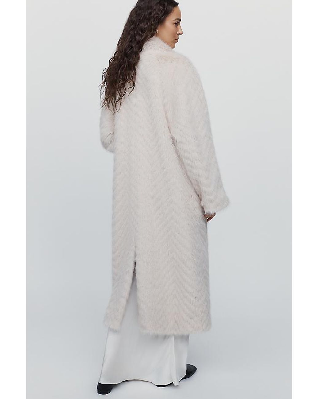 Maeve Gray Faux-Fur Channeled Long Coat