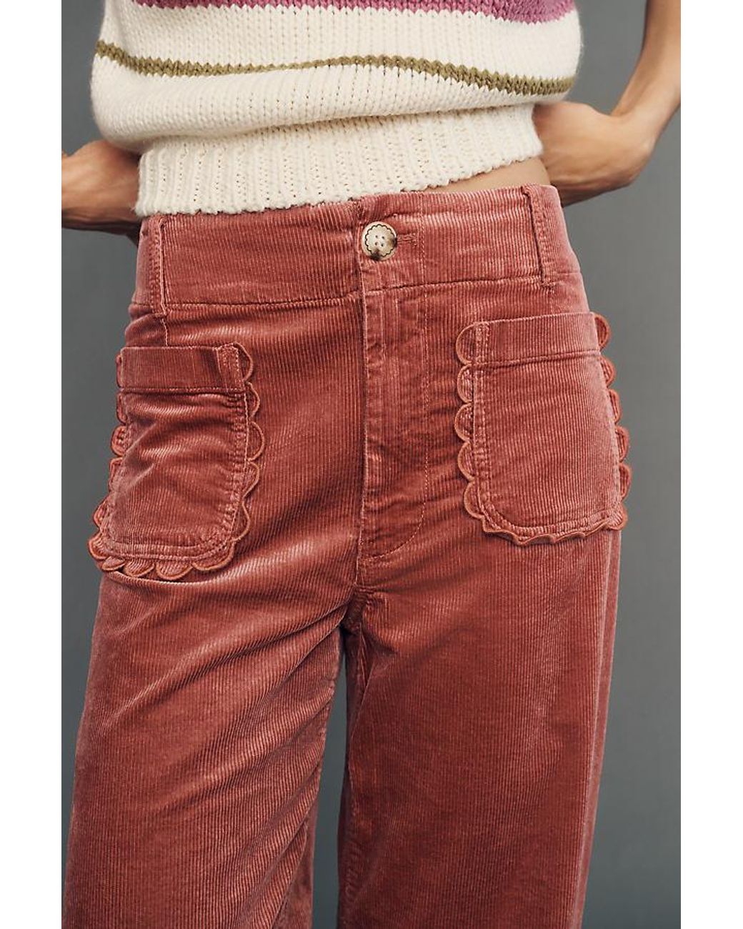Maeve Gray The Colette Corduroy Scallop-Pocket Wide-Leg Trousers By