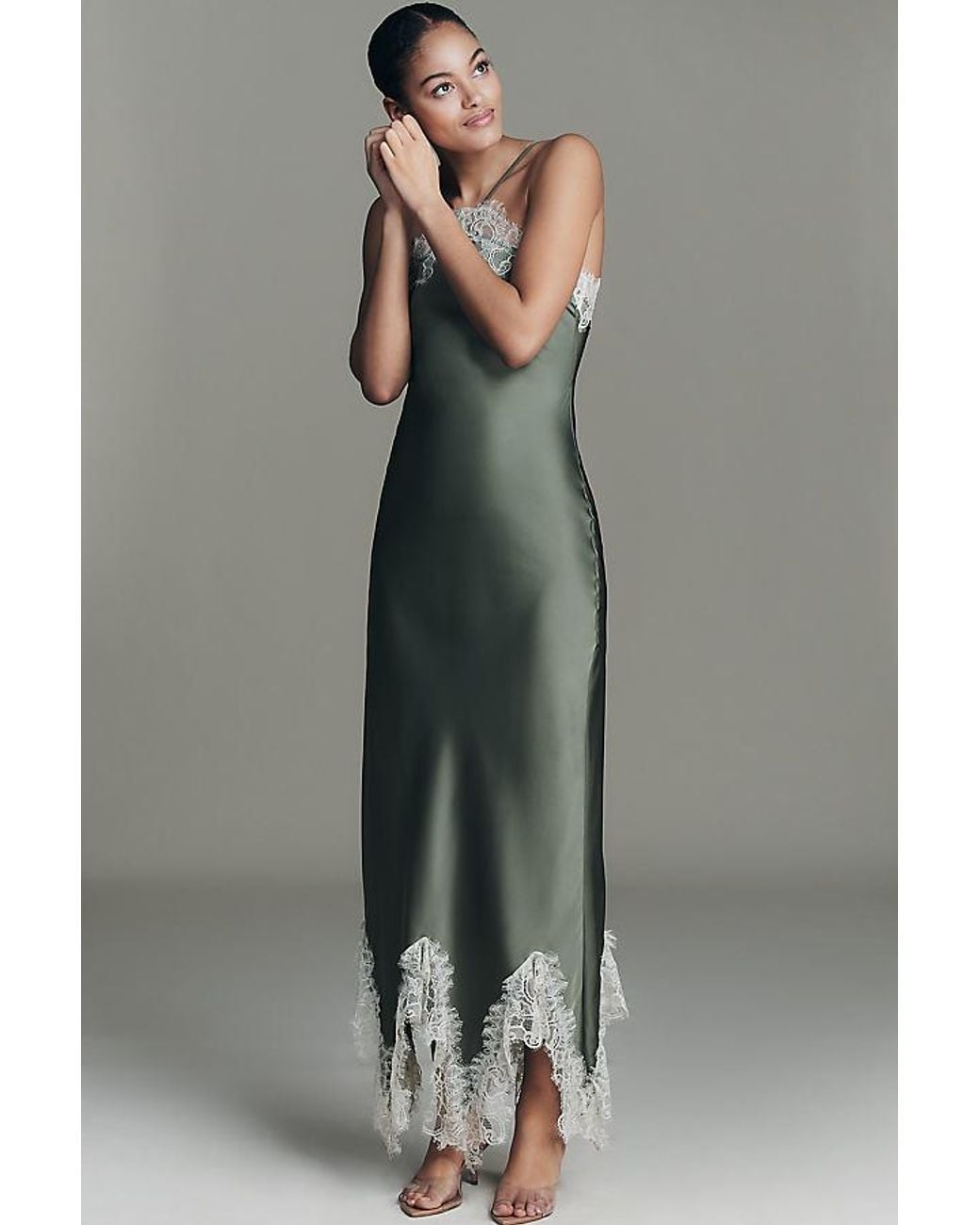 RMN Studio Satin Lace Slip Dress in Grey | Lyst UK