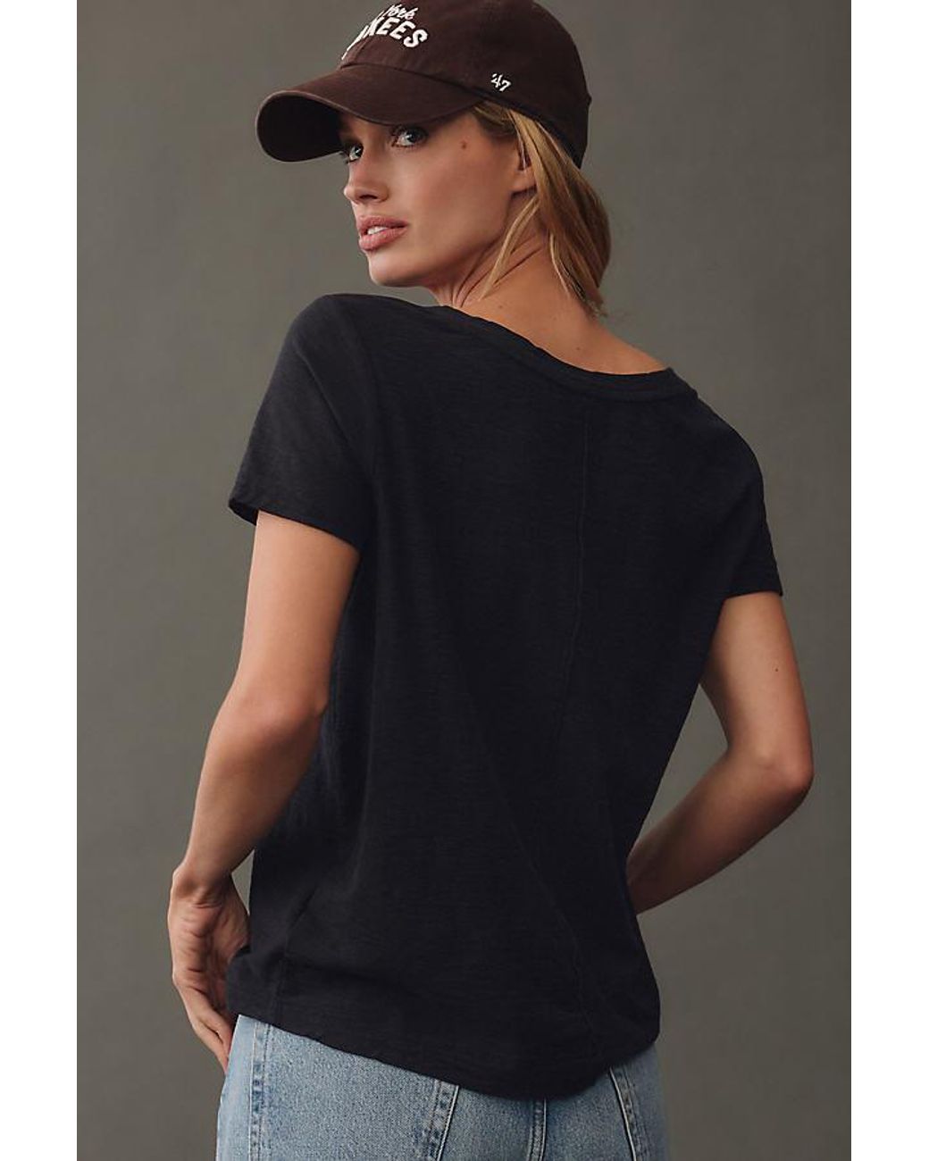 Pilcro Gray The Bennie Slim Crew Neck Cotton-Slub T-Shirt By V-Neck Edition