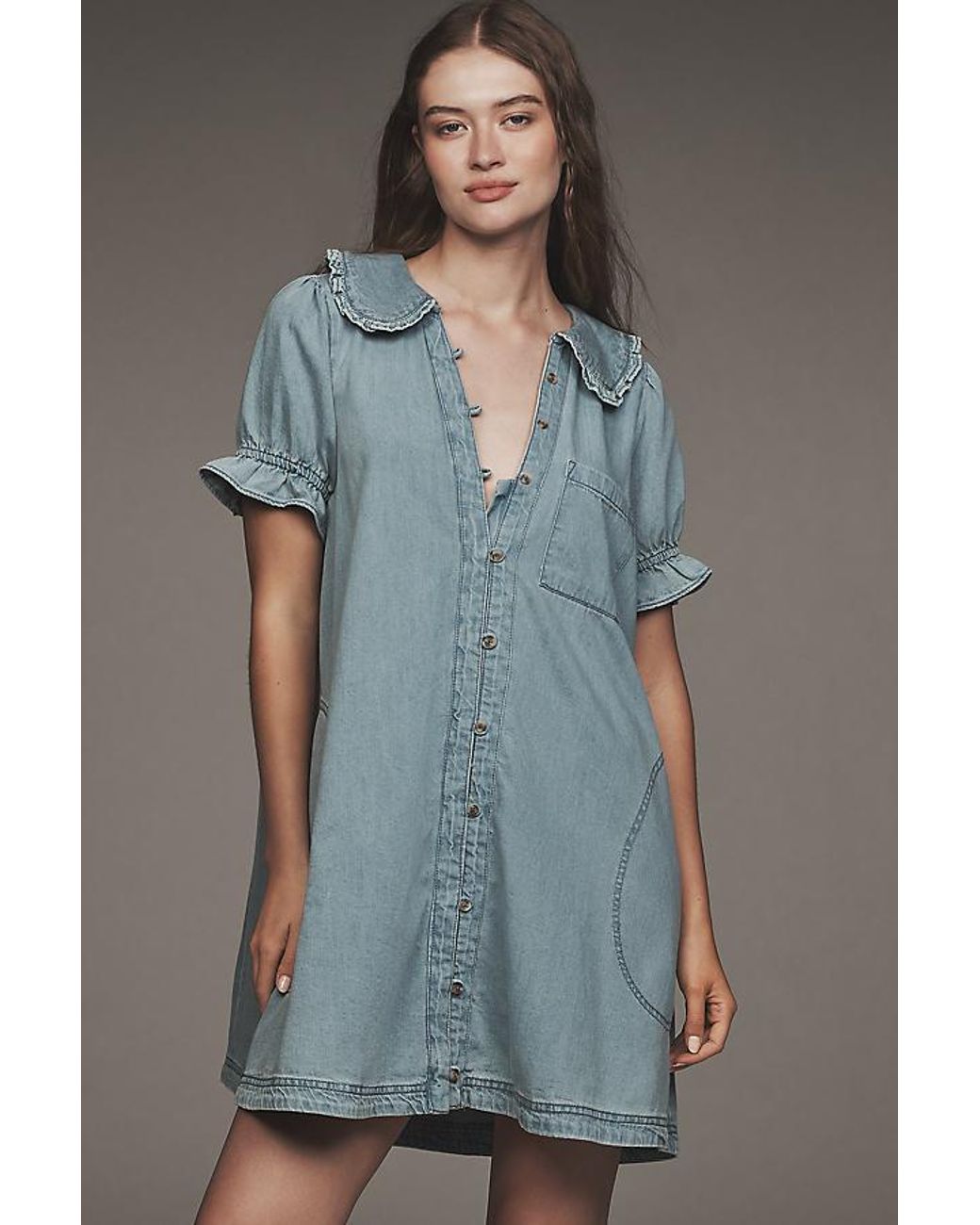Pilcro Blue The Keira Collared Button-Front Mini Dress By