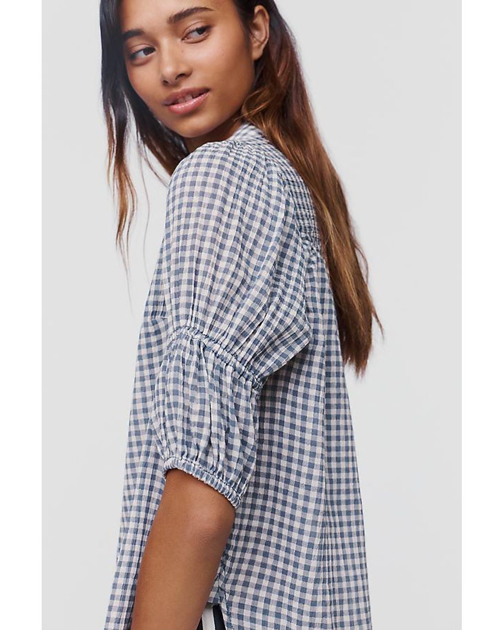Pilcro Brown The Tallulah Puff-Sleeve Buttondown Top By