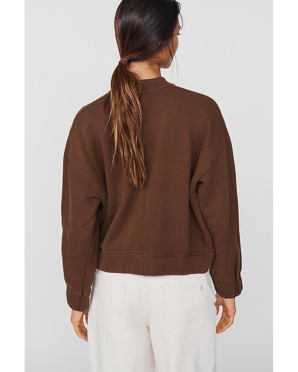 Pilcro Brown The Terry Cotton Bomber Sweatshirt