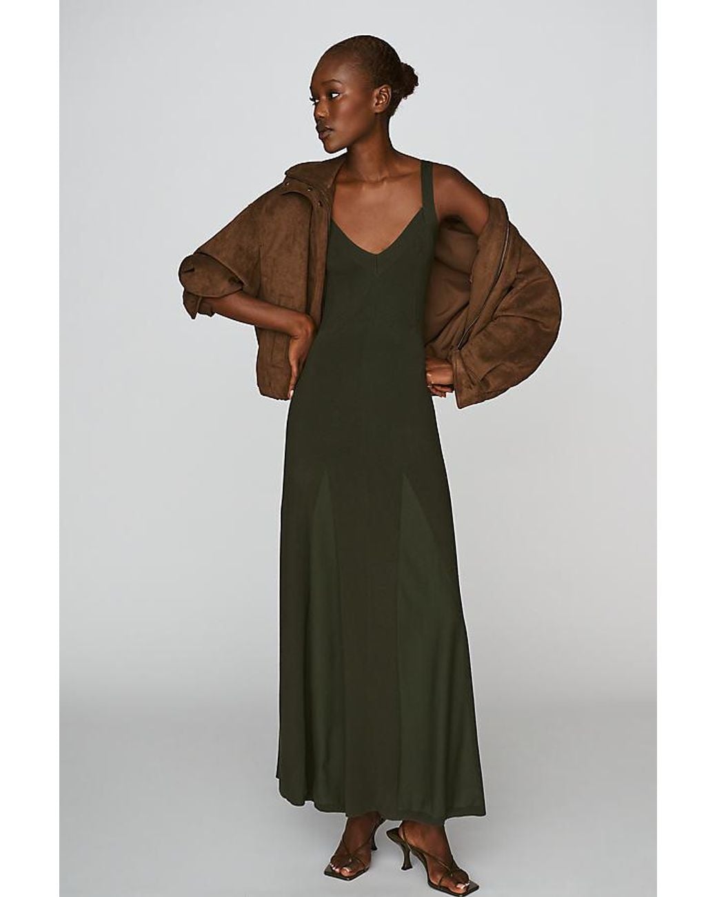 By Anthropologie Green Godet Ribbed Knitted Dress