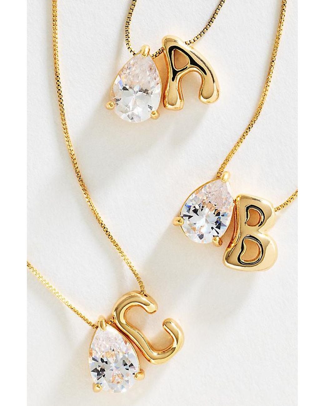 By Anthropologie Metallic Bubble Initial & Pear-Cut Stone Necklace
