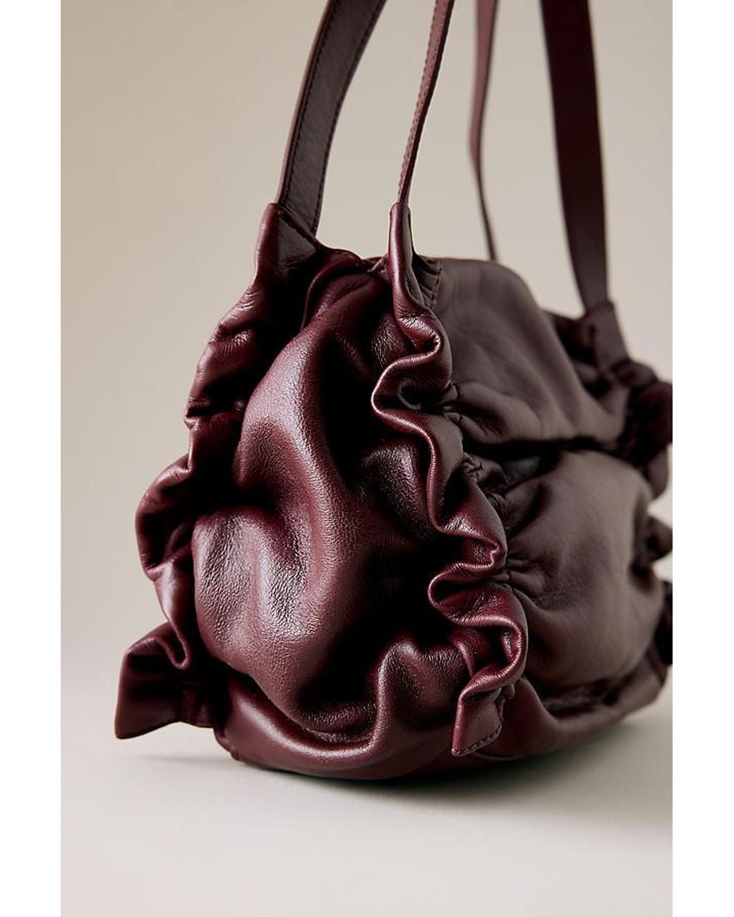 By Anthropologie Red Ruched Leather Shoulder Bag