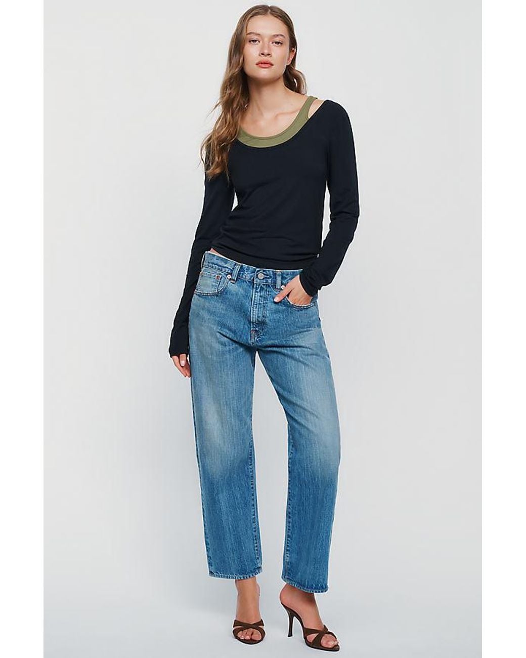 By Anthropologie Blue 100% Cotton Layered Ribbed Top