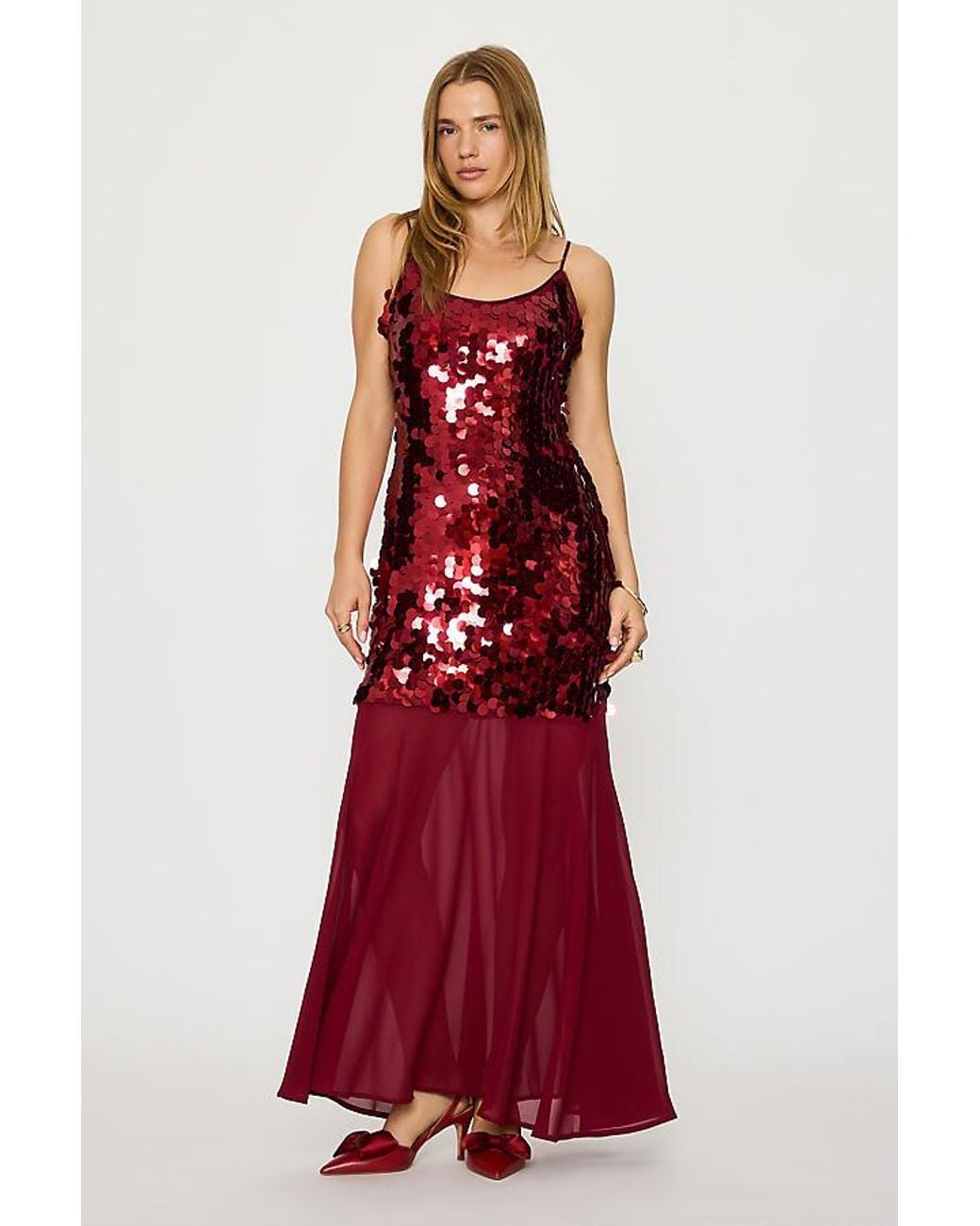 Never Fully Dressed Red Sleeveless Sequin Maxi Dress
