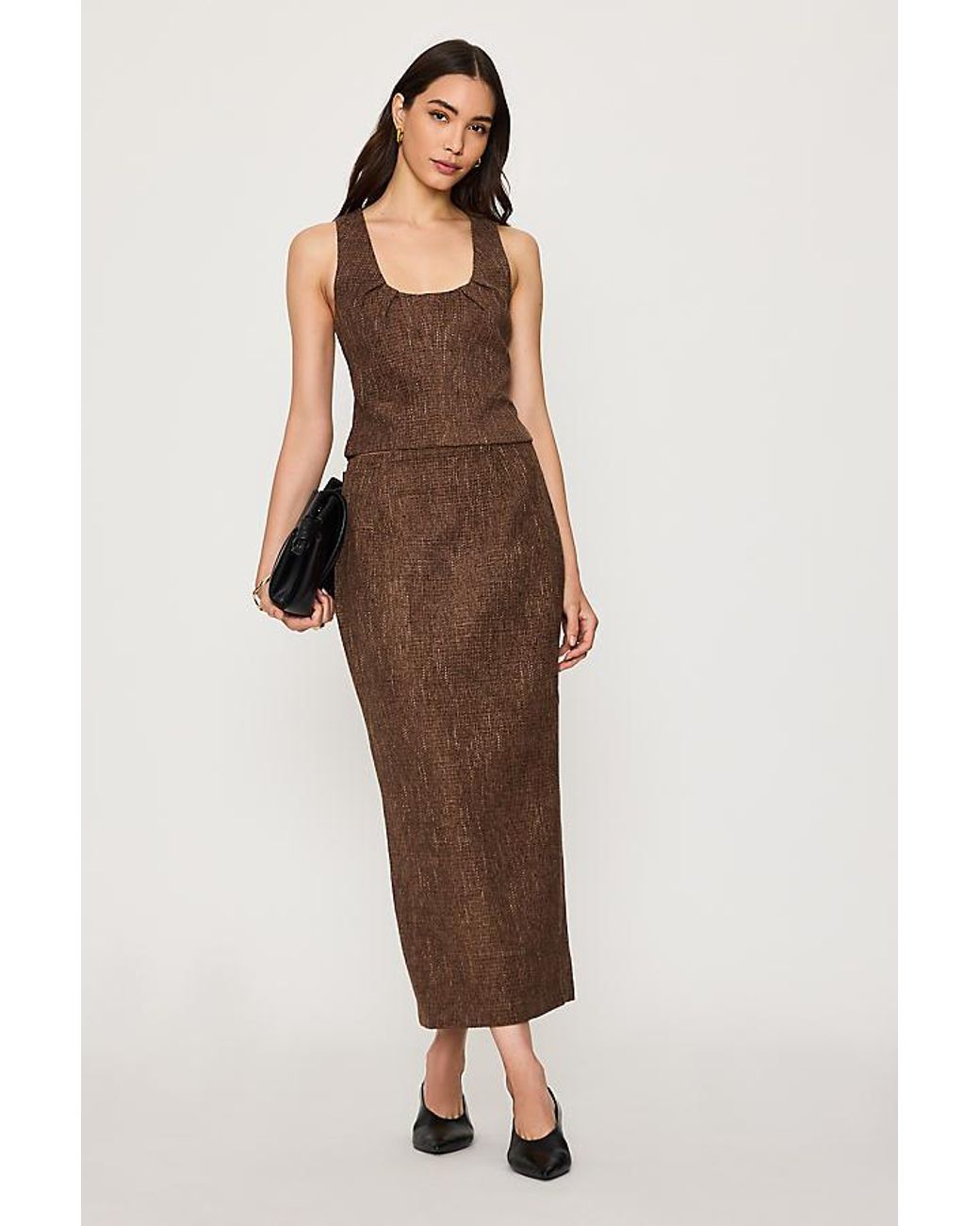 Odd Muse Brown Tweed Midi Pencil Skirt