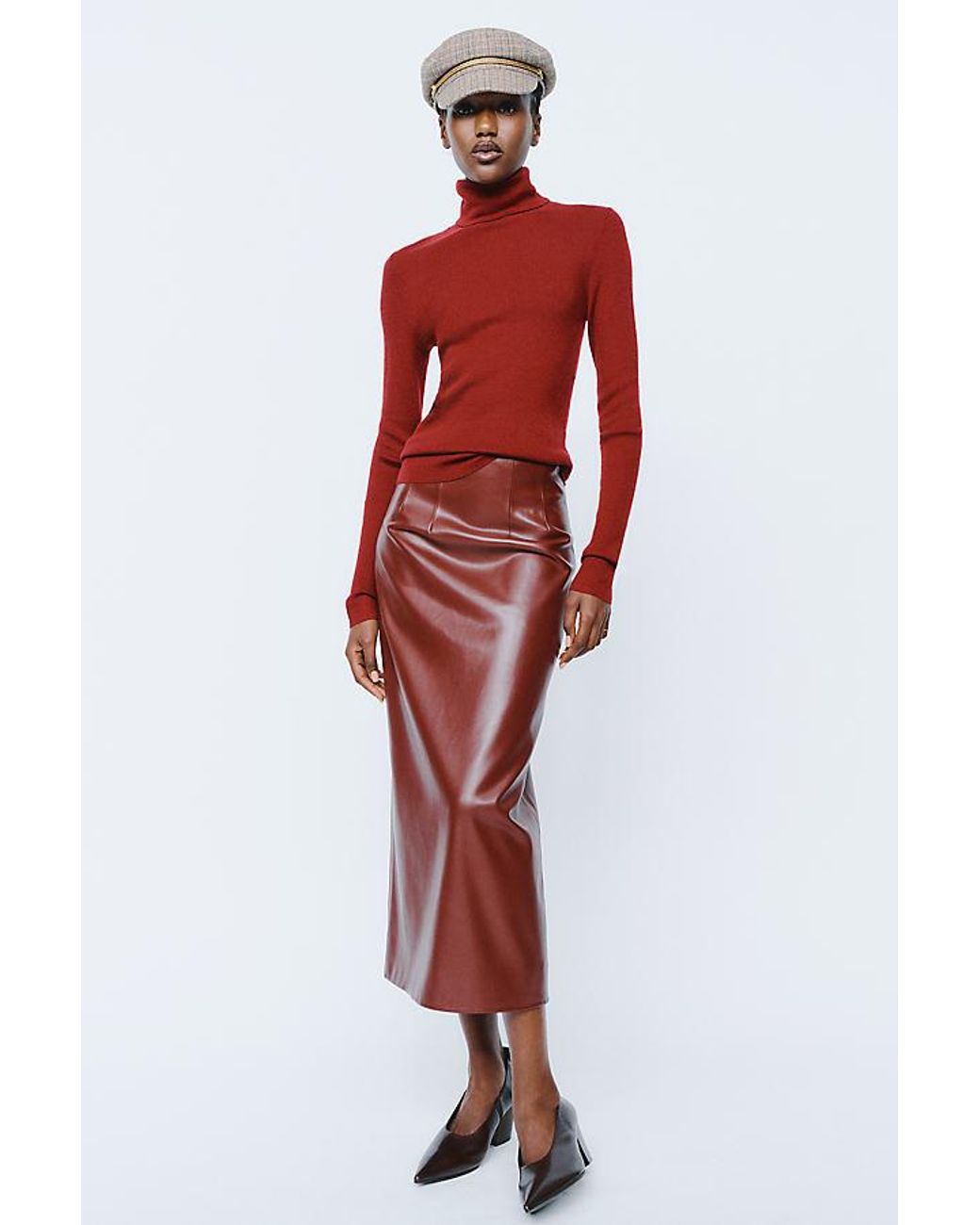 Maeve Red 100% Cashmere Ribbed Turtleneck Top