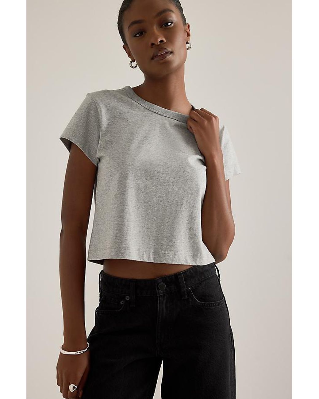 Rag & Bone Gray Kelly 100% Cotton Crop T-Shirt