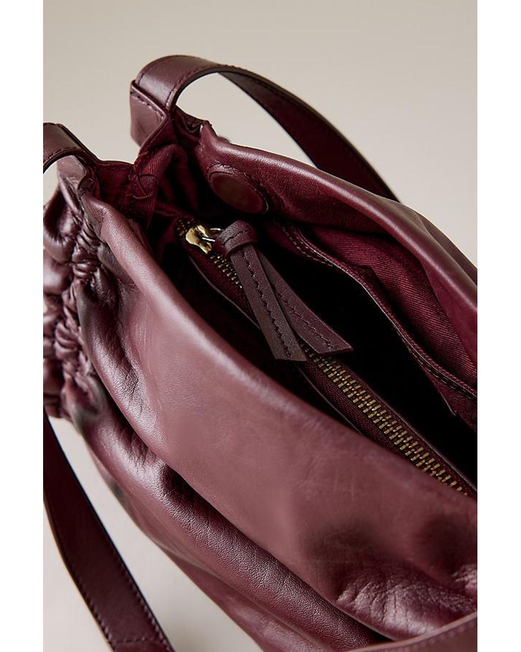By Anthropologie Red Ruched Leather Shoulder Bag