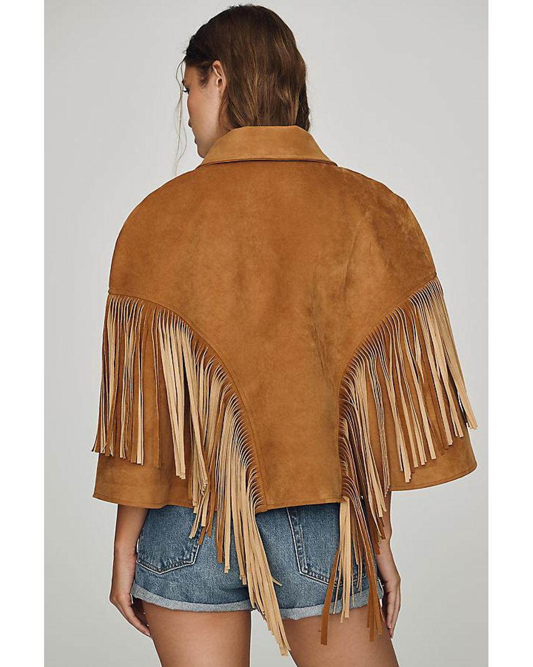 Siempre Blue Fringe Faux-Suede Cape