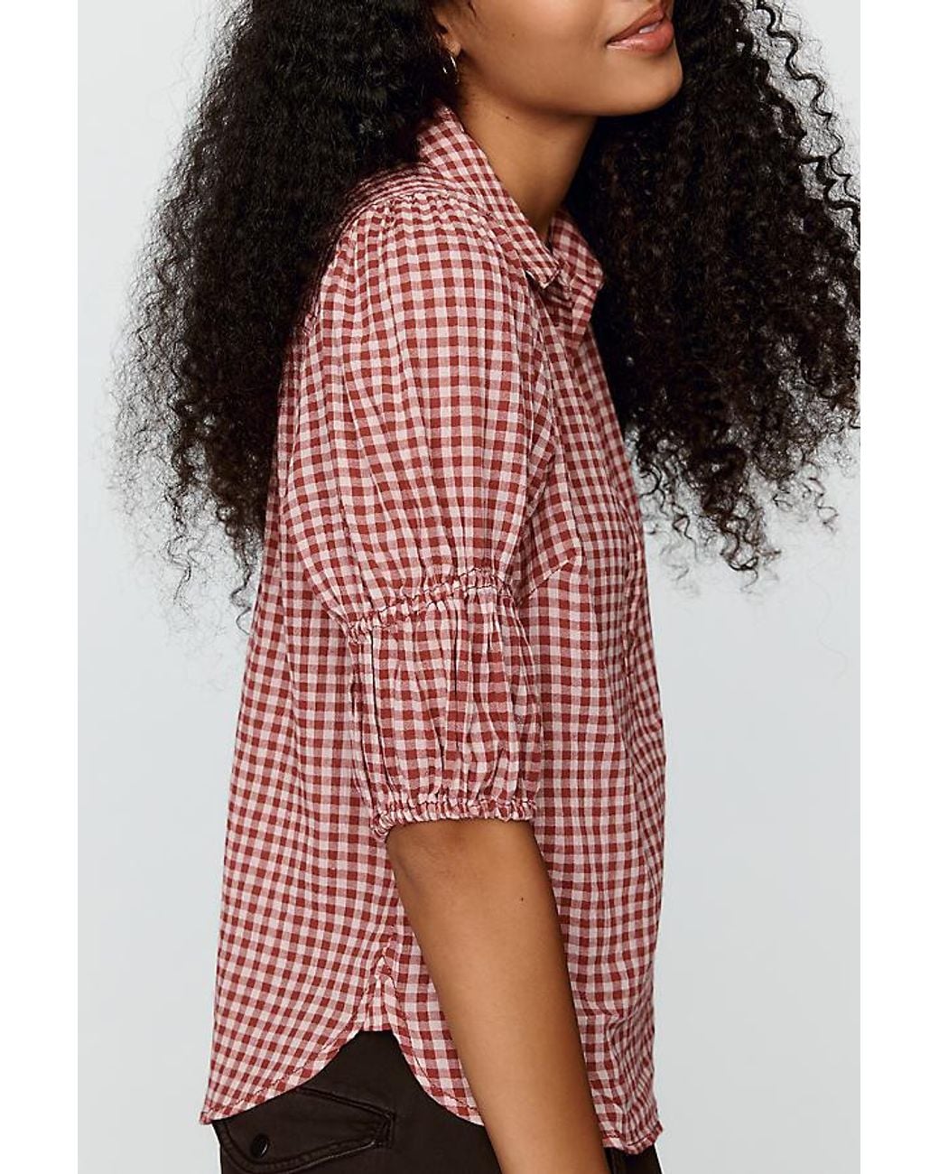 Pilcro Red The Tallulah Puff-Sleeve Buttondown Top By