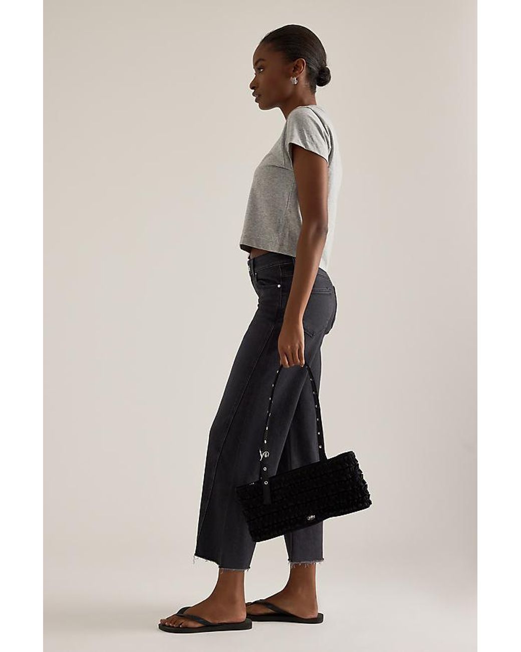 PAIGE Black Anessa Twisted Panel Crop Wide-Leg Jeans