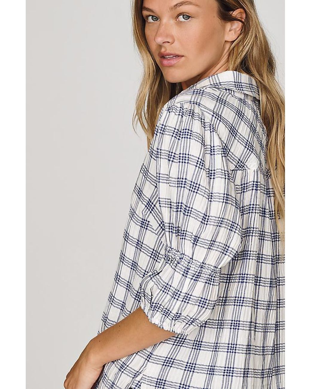 Pilcro Gray Tallulah Puff-Sleeve Buttondown Top