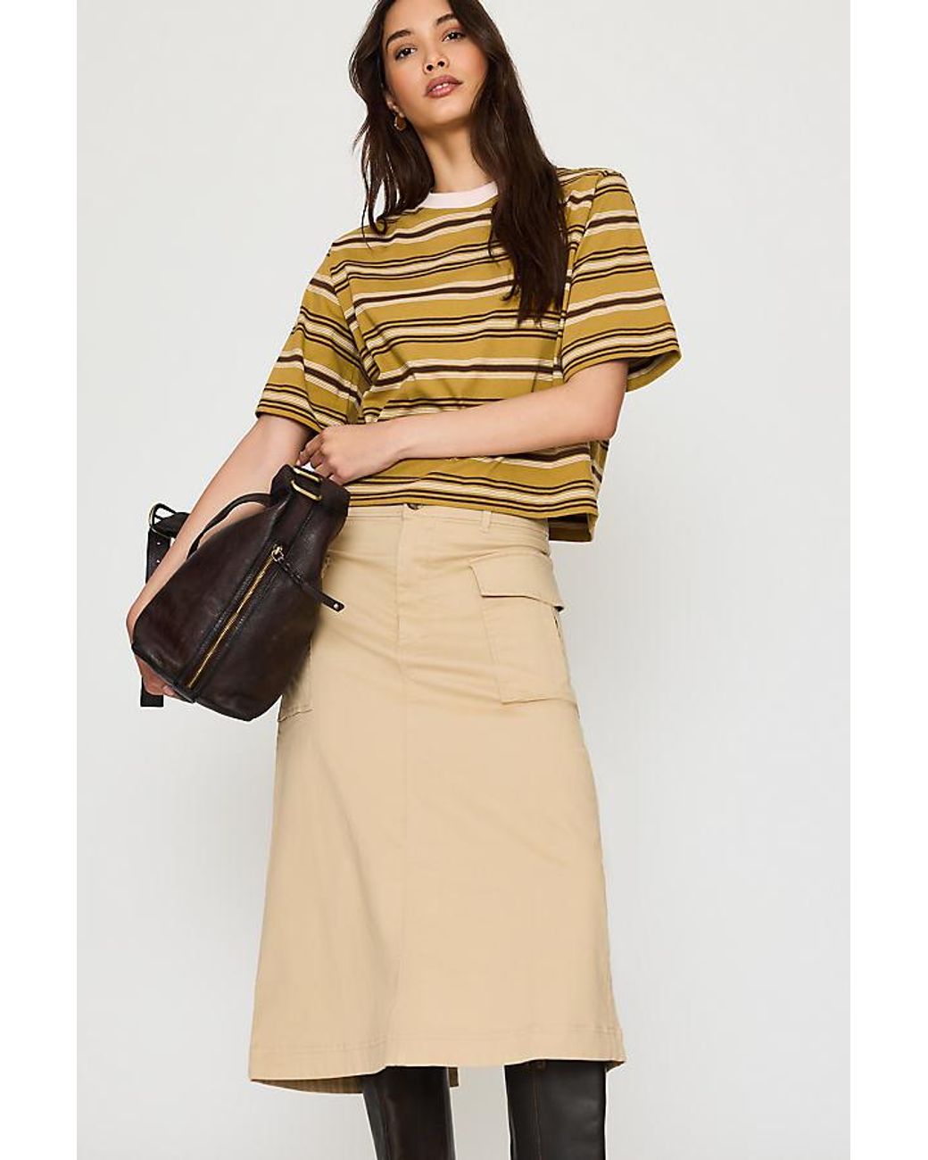 By Anthropologie Natural Boxy Stripe T-Shirt