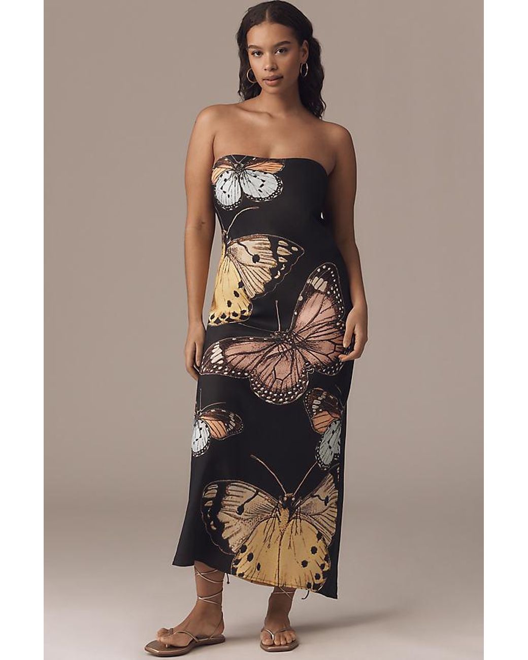 By Anthropologie Satin Midi Slip Dress in Black | Lyst UK