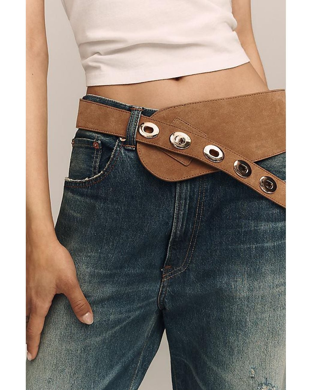 By Anthropologie Blue Asymmetric Low-Slung Suede Belt