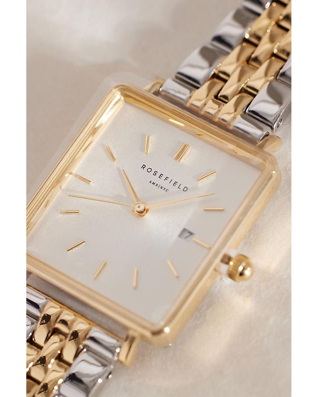 ROSEFIELD Natural Rosefield Box Gold-plated Stainless Steel Multi-link Wrist Watch